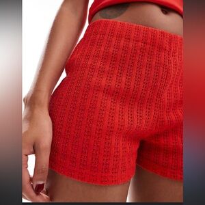Mango Red High Waist Knit Shorts Sz. L
